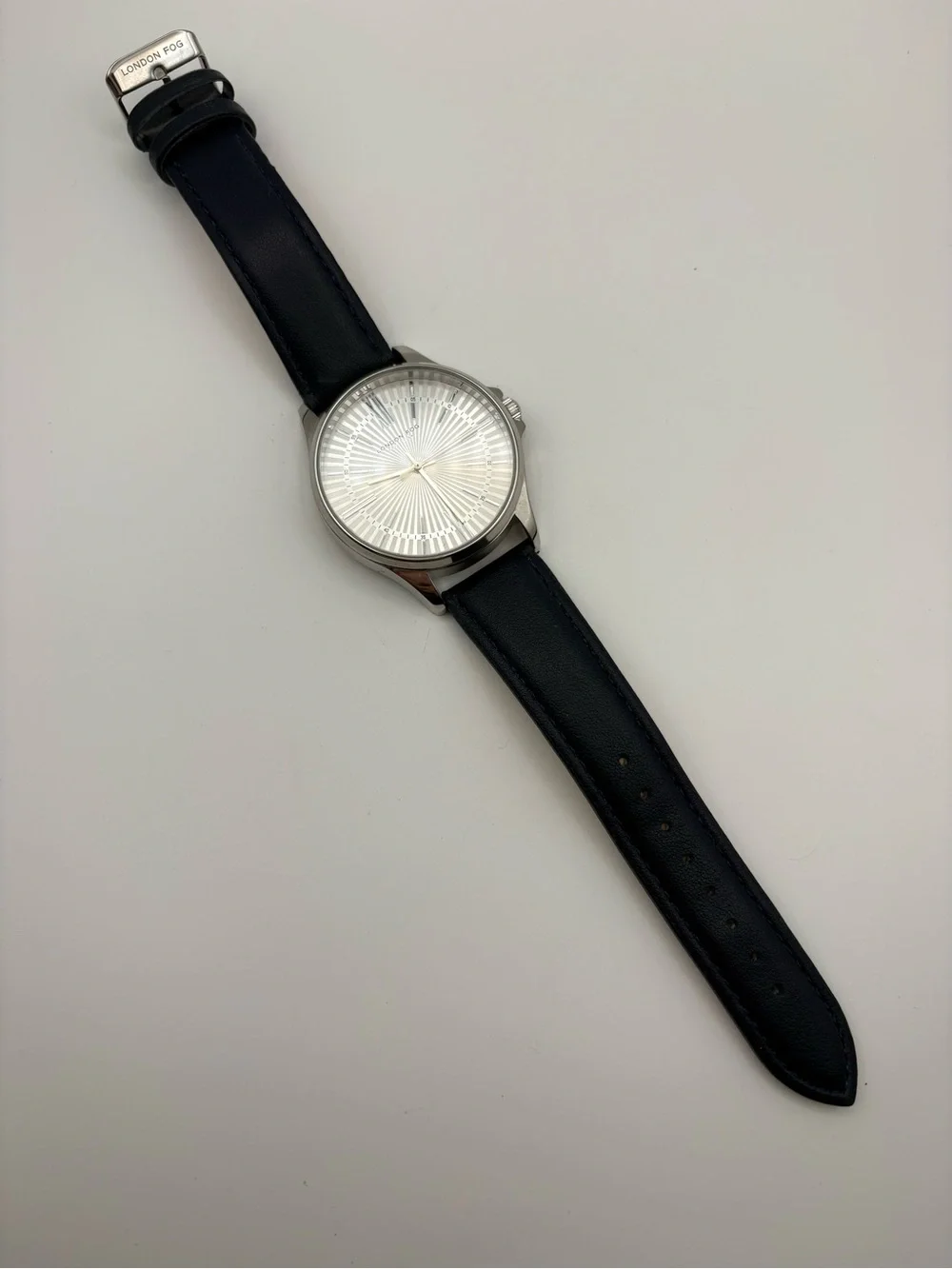 London Fog Men's Silver Dial Navy Faux Leather Strap Watch LF046NVY